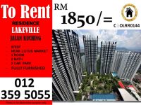 Lakeville Residence Fully Furnished with 3 Room Jalan Ipoh Taman Wahyu For Rent